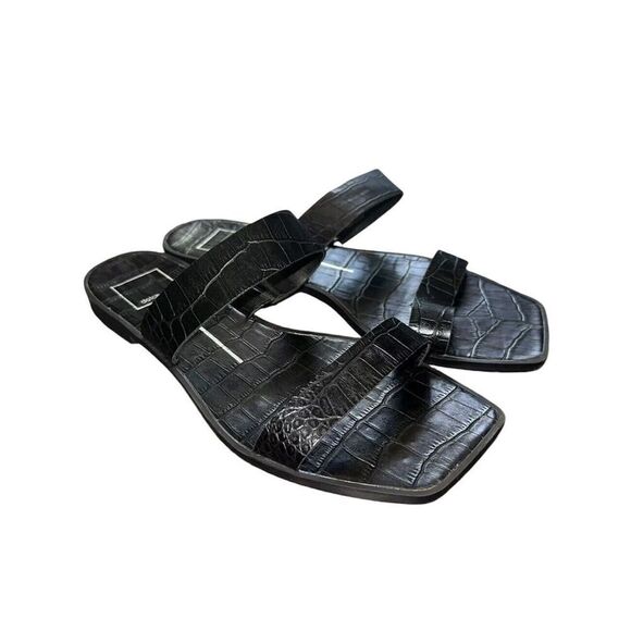 Dolce Vita Isaac Womens Black Croc Embossed Open Toe Slide Sandal Slip On‎ Sz 8 - Picture 1 of 8